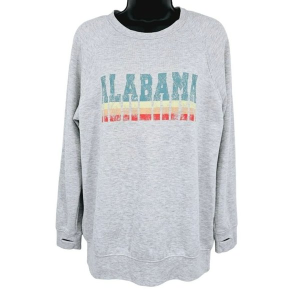 State of Mine Alabama Sweatshirt M Heather Grey Rainbow Raglan Sleeve Thumb Hole - Picture 9 of 9
